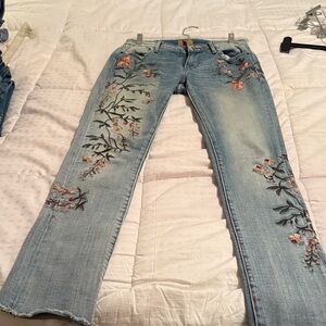 Floral Embroidered Blue Jeans